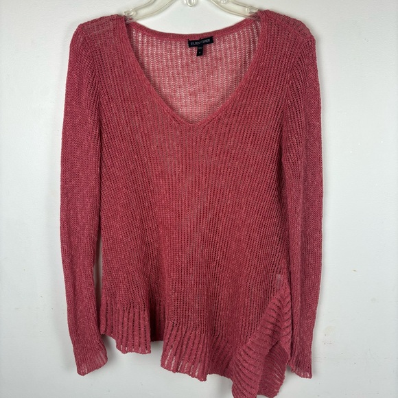 Eileen Fisher knit linen-blend sweater w/V-neck and asymmetrical hem-Woman’s S - Picture 7 of 12